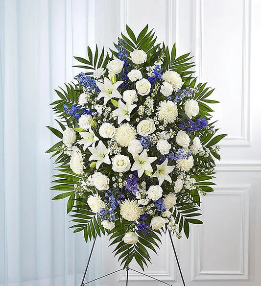 Blue & White Funeral Standing Spray