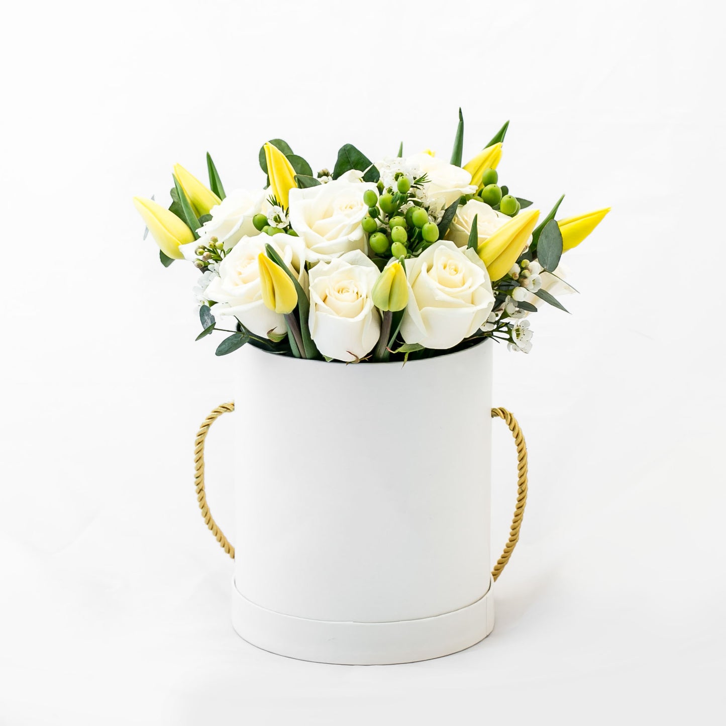 Flower box roses and tulips